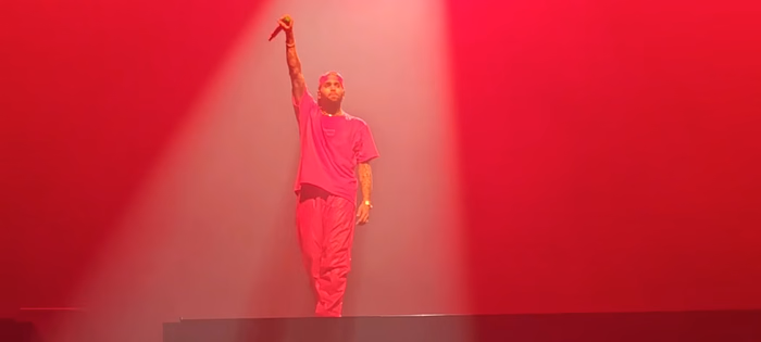 Chris Brown performing on the Under the Influence Tour in London, 2023