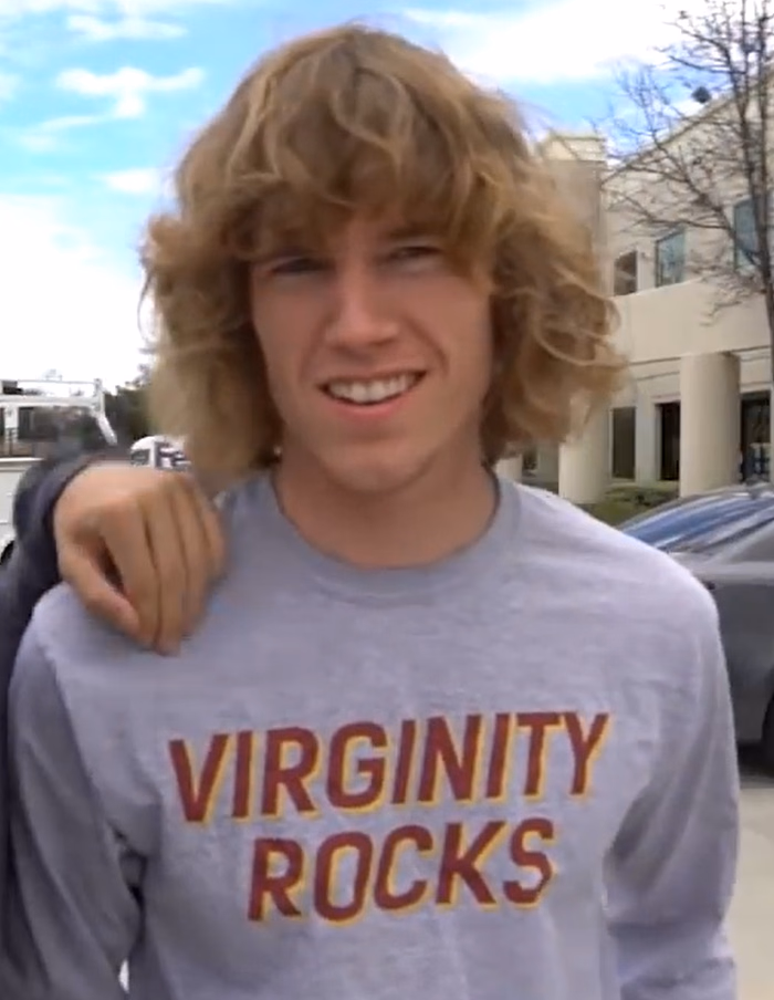 Danny Duncan wearing a Virginity Rocks shirt in 2018